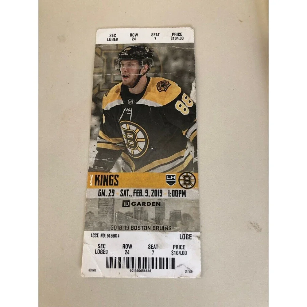 BOSTON‎ BRUINS VS LOS ANGELES KINGS FEBRUARY 9, 2019 TICKET STUB PASTRNAK IMAGE